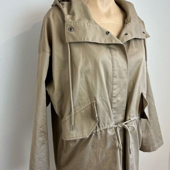Joe Fresh Women’s Medium Tan Hooded Anorak Style Jacket Coat Snaps Cargo Oversiz - Picture 2 of 15
